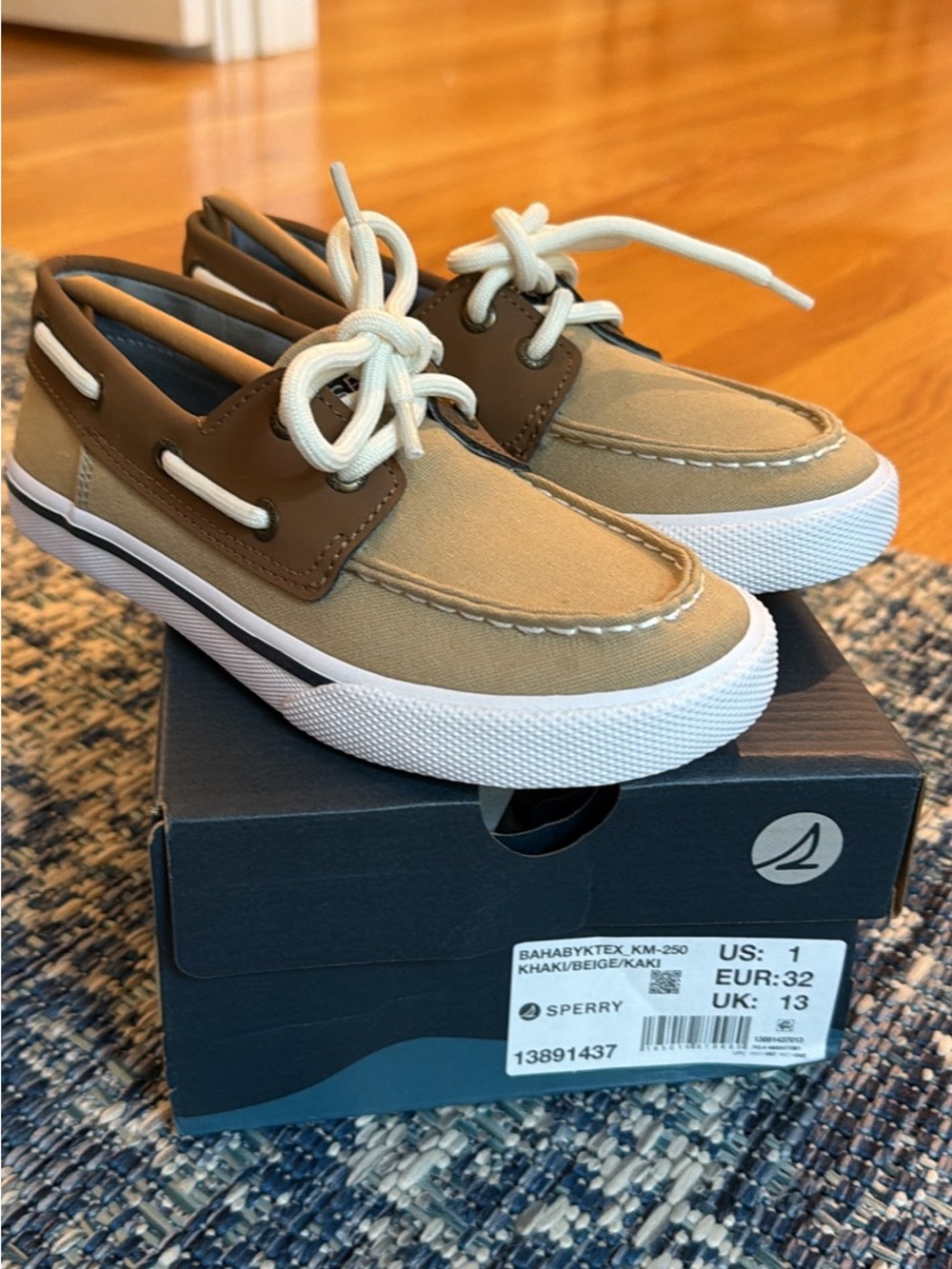 NEW SPERRY BOYS Two-Tone Khaki and Brown Canvas Boat Shoes - size 1